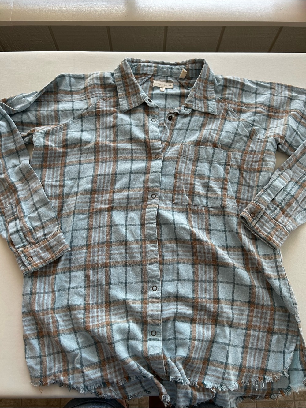 Women’s Light Blue and Brown Plaid Flannel Shirt from the Buckle